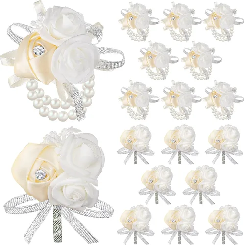 Miniatura 10 de Zeyune Juego de 16 piezas de flores para hombres, ramillete de rosas para mujer, dama de honor nupcial, flor para boda, ceremonia, aniversario