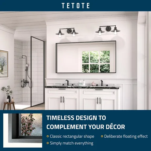 Miniatura 6 de TETOTE Espejo de baño con marco negro de 48 x 24 pulgadas, espejo rectangular grande de baño negro mate para pared, marco de metal, espejo