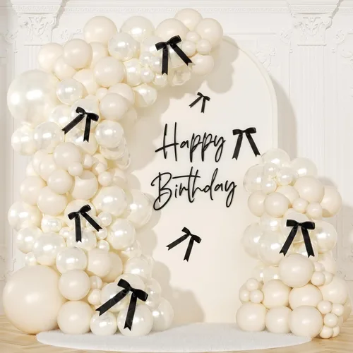 Miniatura 21 de Kit de arco de globos negro y arena blanca 141 piezas, decoraciones de cumpleaños coquetas incluyen globos y lazo negro para boda, baby shower