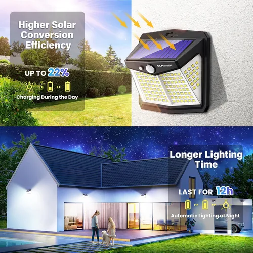 Miniatura 3 de CLAONER - Luces solares para exteriores, [128 LED/8 paquetes], luces solares con sensor de movimiento, 3 modos de trabajo, luces de pared con ángulo