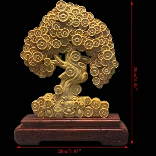 Miniatura 2 de Adornos de árbol de monedas para riqueza y suerte, escultura de árbol de dinero de madera maciza, decoración de oficina en casa, estatua de árbol
