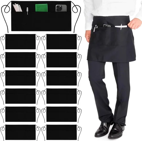 Miniatura 8 de GREEN LIFESTYLE Delantales de servidor con 3 bolsillos - Delantal de cintura, delantal de camarera para mujeres y hombres, resistente al agua