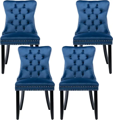 Miniatura 82 de Silla de comedor copetuda moderna de terciopelo para comedor, sillas de comedor tapizadas con remache de clavo, anillo trasero para cocina, comedor