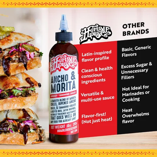 Miniatura 7 de Humble House - Salsa picante de chiles Ancho & Morita, baja en calorías y sodio, condimentos veganos para alitas de pollo, filetes, tacos