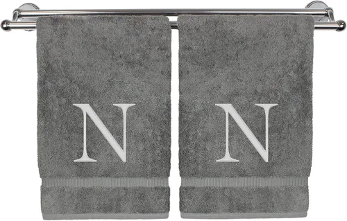 Miniatura 18 de Toalla de mano monogramada, regalo personalizado, juego de 2 - Toalla bordada con letra de bloque dorada - Extra absorbente 100% algodón turco