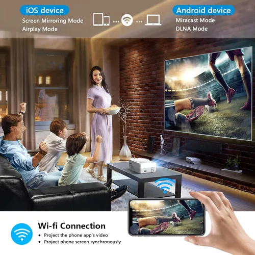 Miniatura 5 de Proyector Bluetooth Full HD WiFi Reproductor de DVD integrado, 12000LM 1080P compatible, mini proyector de DVD portátil para películas al aire Blanco