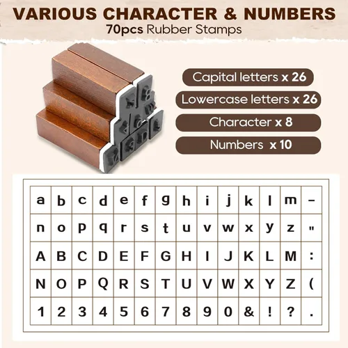 Miniatura 5 de UCEC 70 sellos del alfabeto para arcilla, sellos de letras de goma para manualidades, juego de sellos de números de letras y símbolos de madera