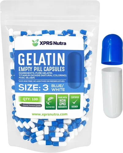XPRS Nutra Cápsulas vacías de tamaño 3 – 100 cápsulas vacías de gelatina – Pastillas de relleno de cápsulas de bricolaje – Cápsulas de gel de Azul /