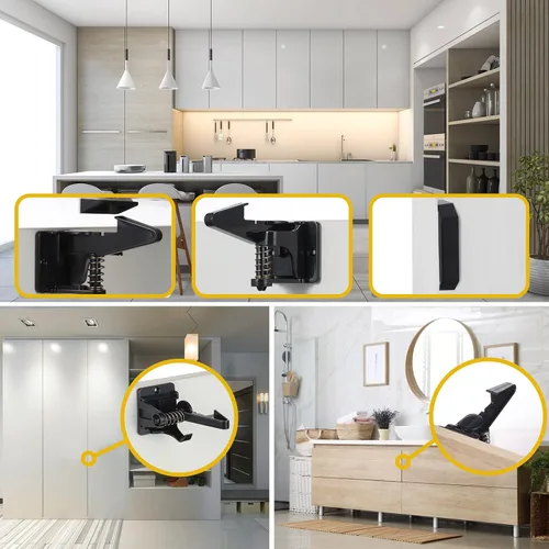Miniatura 5 de Tuanse 30 cerraduras de gabinete para niños, pestillos de seguridad invisibles para cajones de seguridad con tornillos, cerraduras autoadhesivas