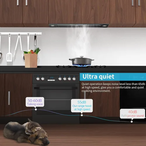 Miniatura 6 de IKTCH Nuevo inserto de campana extractora de 30 pulgadas, campana extractora sin conductos de 900 CFM con ventilador de 4 velocidades, acero Negro