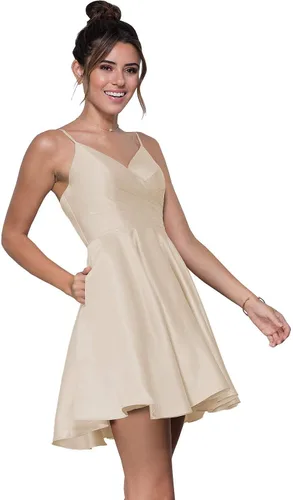 Vestidos cortos de fiesta de exalumnos con bolsillos, línea A, de satén fruncido, vestidos formales de cóctel para baile de graduación