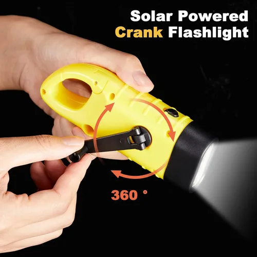 Miniatura 3 de Mudder Paquete de 4 linternas de manivela de mano con energía solar, linterna LED recargable de emergencia, equipo de supervivencia, antorcha