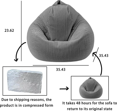 Miniatura 2 de ENBAOHUI Sillas puff con espuma viscoelástica para niños, adolescentes y niños pequeños, sillón de piel sintética con asa, gris