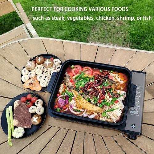 Miniatura 8 de Estufa portátil de gas propano con parrilla y tapa, estufa de camping de butano con encendido instantáneo para patio, cocina en el hogar, camping