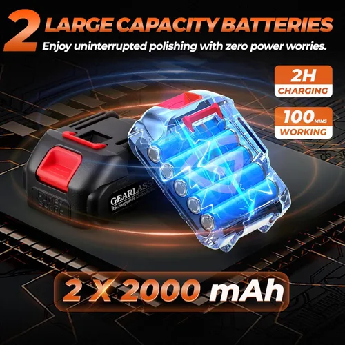 Miniatura 3 de Pulidora para Automóvil, Pulidora de Automóvil de 8 Velocidades Variables 2800-6000RPM Inalámbrica con 2 Baterías de 21V 2000mAh y Kit de Pulido
