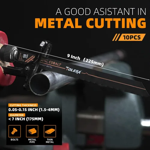 Miniatura 4 de TOLESA M42 - Hojas de sierra recíproca bimetálicas de metal de 8.858 in 18TPI Sierra recíproca con cobalto para corte fino de metal, perfecto