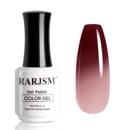 Miniatura 9 de RARJSM Esmalte de uñas en gel que cambia de color Nude Translucido Rosa a Rojo Berry, cambio de temperatura de estado de ánimo térmico, degradado