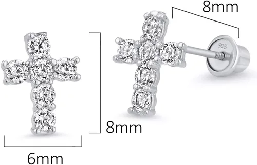 Miniatura 2 de Pendientes de plata de ley 925 bañados en rodio con circonita cúbica y tuerca para bebé niña, Plata Esterlina Plata de ley Circonita cúbica