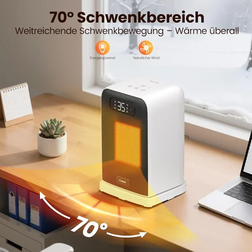 Miniatura 4 de FLANUR Calentadores de espacio para uso en interiores, calentador de escritorio pequeño de 1500 W 2 en 1 con control remoto, termostato, pantalla