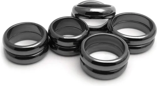 Miniatura 53 de Morchic - Anillos unisex de piedras de hematita, para equilibrar ansiedad, chakra raíz, (paquete de tamaños mixtos)