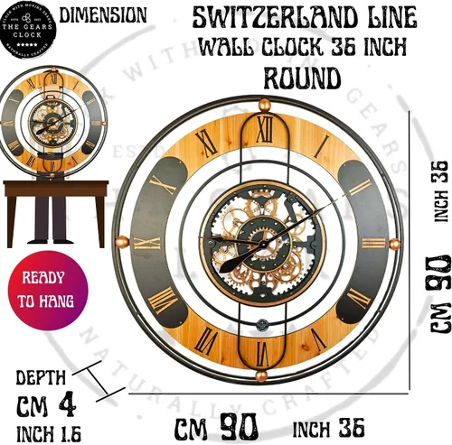Miniatura 6 de ImprovingLife The Gears Clock - Reloj de pared con engranaje móvil real de 36 pulgadas, línea Suiza (negro, 36 pulgadas (35.4 in)