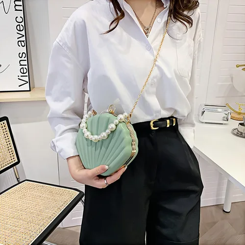 Miniatura 2 de Mini bolso de mano de noche de concha de mar para mujer, bolso con asa superior, correa de cadena, bolso cruzado