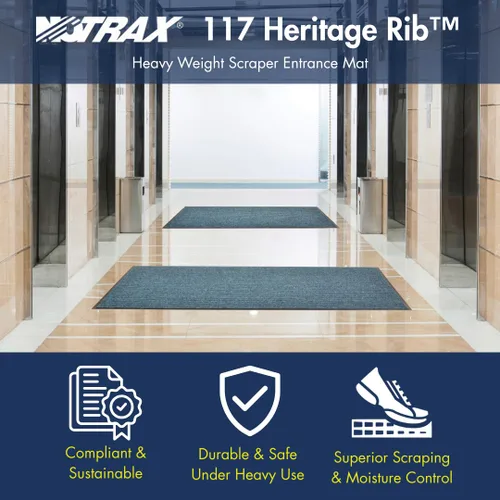 Miniatura 2 de Alfombrilla Notrax 117 Heritage Rib para vestíbulos y entradas en el interior, Marrón, 1