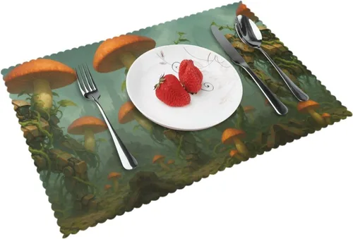 Miniatura 11 de Rectangular Placemats Set of 4, Heat Resistant Beach Sand Texture Printed Kitchen Dining Table Mats