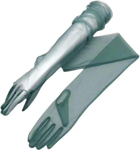 Miniatura 2 de Guantes largos de tul para mujer, color sólido, longitud del codo, 27 pulgadas, guantes transparentes