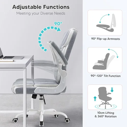 Miniatura 7 de SEATZONE Silla de escritorio de oficina cómoda con reposabrazos abatibles, cómoda silla de escritorio ejecutiva de lino con respaldo medio, altura