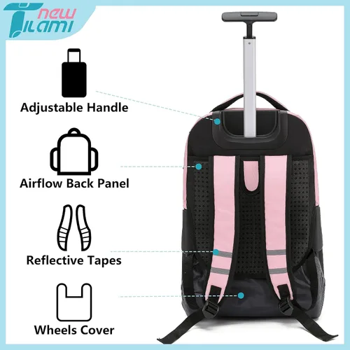 Miniatura 6 de NEW TILAMI Mochila con ruedas de 19 pulgadas con bolsa de almuerzo para niñas y niños, mochila para laptop con ruedas, bolsa de mano duradera