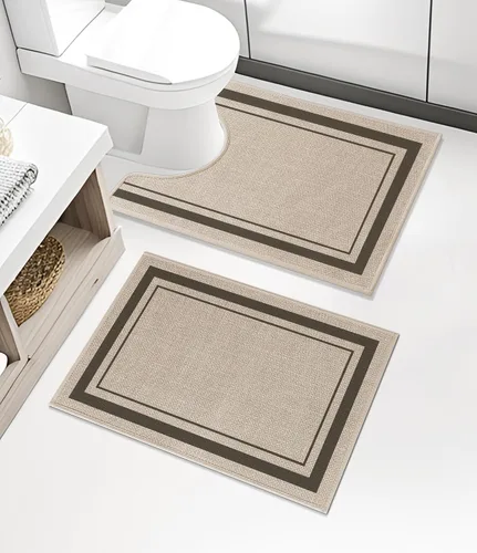 Miniatura 40 de chakme Juego de 2 alfombras de baño ultrafinas, absorbentes, antideslizantes, lavables a máquina, color beige oscuro, 17 x 24 pulgadas + tapete