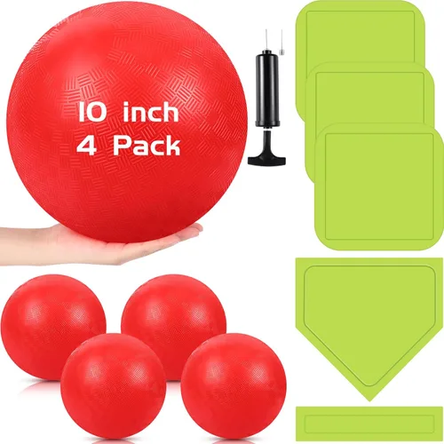Miniatura 11 de Hiboom Juego de 16 piezas de kickball deportivo que incluye bola de parque infantil de 10 pulgadas, 5 bases de goma, bomba de bola, 10 conos