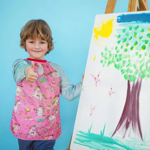 Miniatura 2 de Bassion Kids Art Smock Toddlers Painting Aprons Colorful Waterproof Children Artist Smock with Long Sleeve 3 Roomy Pockets