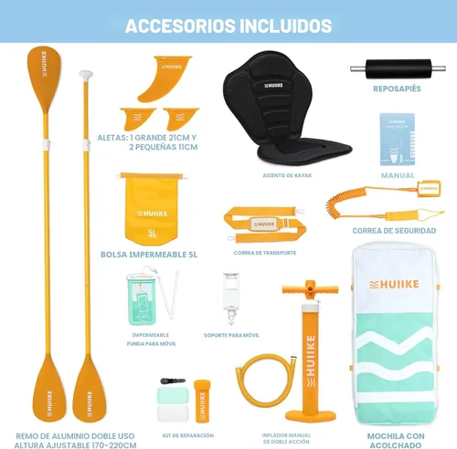 Miniatura 3 de HUIIKE Tabla de Paddle Inflable para Adultos con Accesorios Incluidos, Remo, Aletas, Bomba. Tabla de Stand Up Paddle de Gran Estabilidad y Paquete