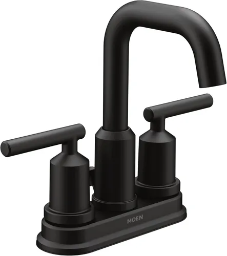 Moen Gibson - Grifo de baño moderno de dos manijas con montaje de desagüe, acabado negro mate, para encimeras de 4 pulgadas con 3 orificios, 6150BL
