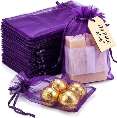 Miniatura 9 de VGOODALL 120 bolsas de regalo de organza negra, bolsas de regalo de malla de caramelo, bolsas de joyería para Navidad, suministros de fiesta de boda