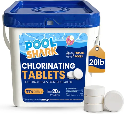 Tabletas de cloro para piscina Pool Shark - Tabletas de cloro de 3 pulgadas - Tabletas de cloro activo al 90% de disolución lenta - Productos
