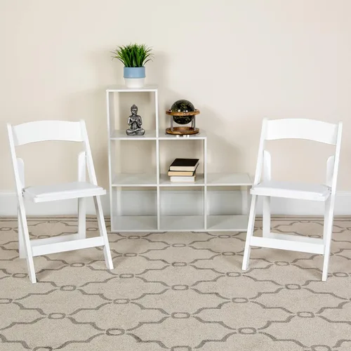 EMMA + OLIVER Paquete de 2 sillas plegables de madera blanca con asiento acolchado de vinilo Blanco