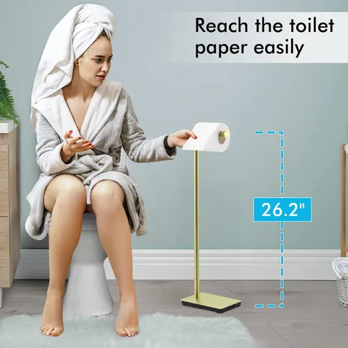 Miniatura 2 de KES Portarrollos de papel higiénico dorado de 26.2 pulgadas, soporte de papel higiénico para baño, SUS304 de acero inoxidable dorado cepillado