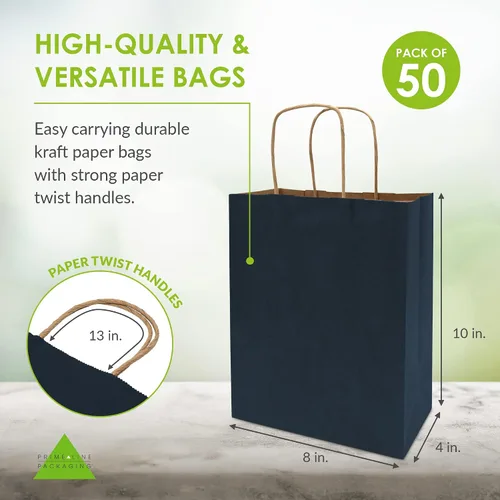 Miniatura 4 de Prime Line Packaging Bolsas de regalo de papel, bolsas de regalo azul marino, pequeñas con asas, bolsas de compras para negocios, golosinas