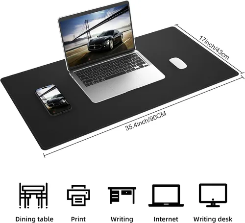 Miniatura 3 de Protector de escritorio de cuero, alfombrilla de escritorio de oficina, alfombrilla grande para mouse, alfombrilla de escritorio de corcho, Negro
