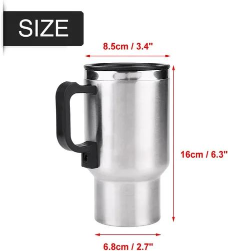 Miniatura 2 de Hervidor eléctrico para coche, 12 V, 15.2 fl oz, eléctrico en el coche, taza de calefacción de acero inoxidable, taza de café, té, taza de coche
