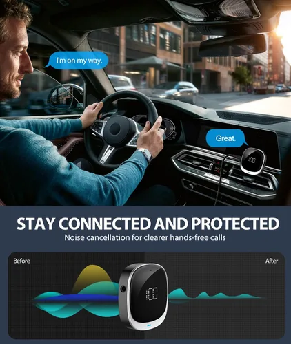 Miniatura 4 de COMSOON Adaptador Bluetooth AUX para Coche, [Pantalla LED] Receptor Bluetooth 5.3 para Altavoz/Estéreo Doméstico/Auriculares con Cable, Receptor