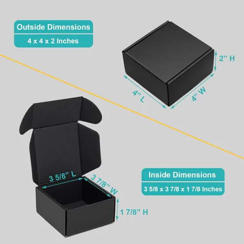 Miniatura 2 de Mcfleet Cajas de envío de 4 x 4 x 2 pulgadas en negro - Caja de correo de cartón corrugado para embalaje de pequeñas empresas - Cerradura de pestaña