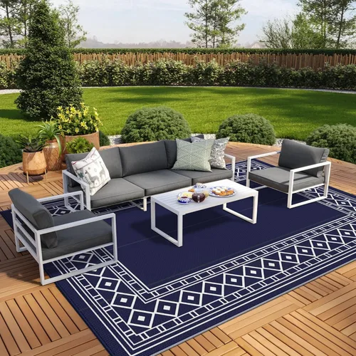 Miniatura 20 de GENIMO Alfombra de Exterior 5'x8' Impermeable para Patio, Alfombra de Paja de Plástico Reversible para Exteriores, Alfombras de Camping para Negro