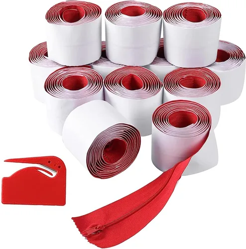 Paquete de 12 cremalleras antipolvo resistentes, sistema de protección contra el polvo, cremallera instantánea autoadhesiva para puerta, 7 pies de