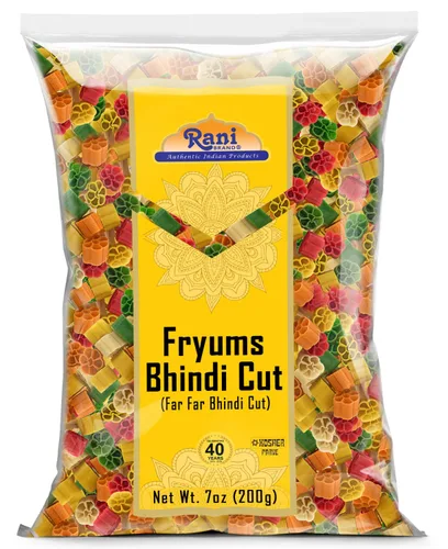 Rani Far Far / Fryums (pellet de trigo y tapioca) Forma Bhindi 7 oz (200 g) ~ Vegano, Kosher, sin cocinar, utilizado para hacer papad, bhungra /