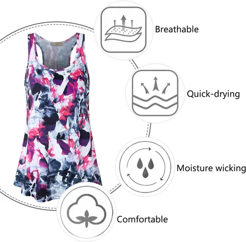 Miniatura 42 de Cestyle - Camiseta sin mangas para mujer, cuello redondo, corte holgado, para entrenamiento