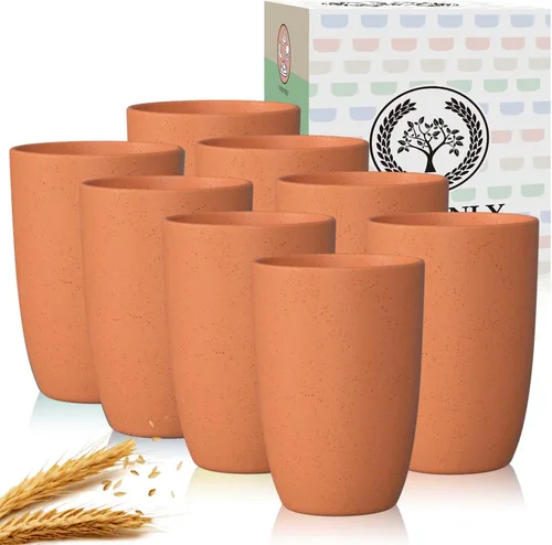 Miniatura 14 de Homienly Tazas de paja de trigo 8 piezas, tazas de plástico irrompibles, taza de beber reutilizable, apta para lavavajillas, vasos de agua con Beige